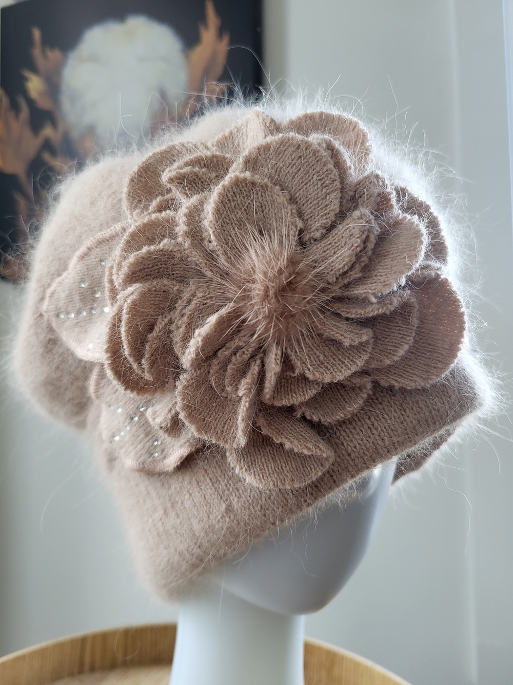 Soft Floral Knit Beret - Blush Pink Women’s Hat